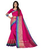 Pink woven cotton silk saree with blouse