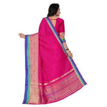 Pink woven cotton silk saree with blouse 2