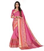 Pink woven cotton silk saree with blouse