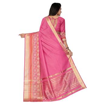 Pink woven cotton silk saree with blouse 2