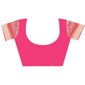 Pink woven cotton silk saree with blouse 4