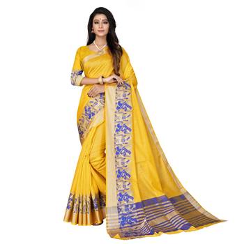 Yellow woven cotton silk saree with blouse 1