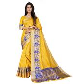 Yellow woven cotton silk saree with blouse
