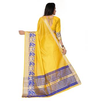 Yellow woven cotton silk saree with blouse 2