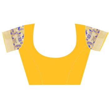 Yellow woven cotton silk saree with blouse 4