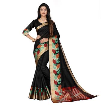 Black woven cotton silk saree with blouse 1