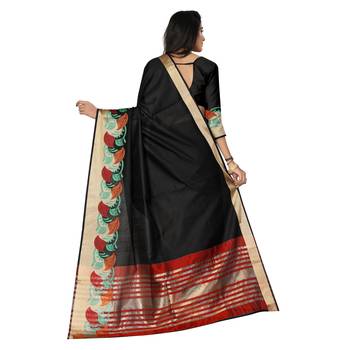 Black woven cotton silk saree with blouse 2