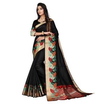 Black woven cotton silk saree with blouse 3