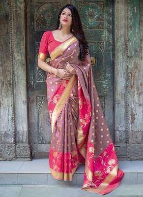 Mauve woven silk blend saree with blouse 1