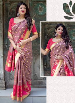 Mauve woven silk blend saree with blouse 2