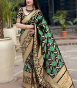 Black woven silk blend saree with blouse