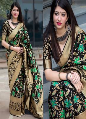 Black woven silk blend saree with blouse 2