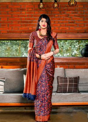   multicolor woven silk saree with blouse 1