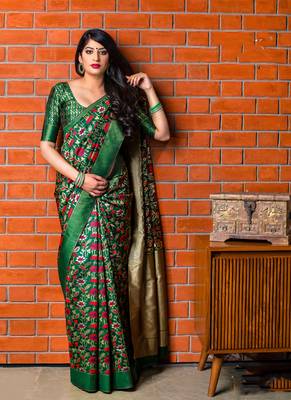   dark green woven silk saree with blouse 1