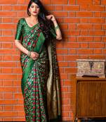   dark green woven silk saree with blouse