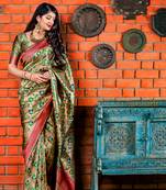 Beige woven silk saree with blouse