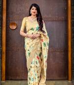   cream woven silk saree with blouse