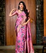 Pink Woven Silk Saree With Blouse