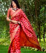 Red woven silk saree with blouse