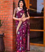  magenta woven silk saree with blouse