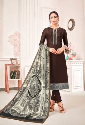 Brown digital print art silk salwar 1