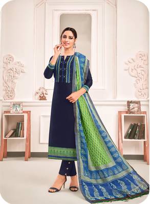 Navy-blue digital print art silk salwar 1