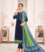 Navy-blue digital print art silk salwar