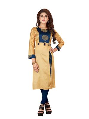Mustard plain art silk ethnic-kurtis 1