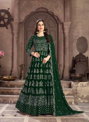 Dark-green embroidered georgette salwar 1
