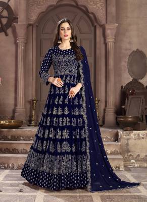 Navy-blue embroidered georgette salwar 1