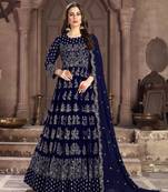 Navy-blue embroidered georgette salwar