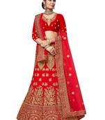 Red Embroidered Velvet Semi Stitched Lehenga