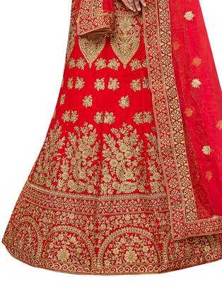 Red Embroidered Velvet Semi Stitched Lehenga 3