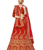Red Embroidered Velvet Semi Stitched Lehenga