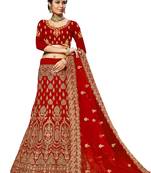 Red Embroidered Velvet Semi Stitched Lehenga