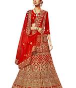 Red Embroidered Velvet Semi Stitched Lehenga