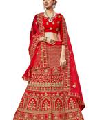 Red Embroidered Velvet Semi Stitched Lehenga