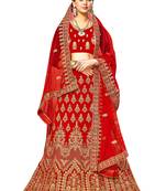 Red Embroidered Velvet Semi Stitched Lehenga
