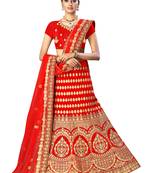 Red Embroidered Velvet Semi Stitched Lehenga