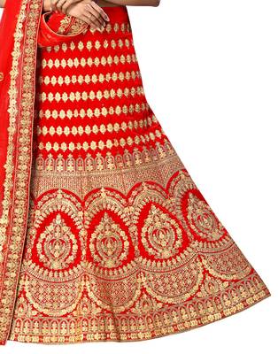 Red Embroidered Velvet Semi Stitched Lehenga 3