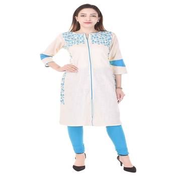 Beige Embroidered Cotton Kurti 1