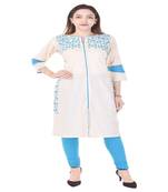 Beige Embroidered Cotton Kurti