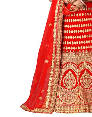 Red Embroidered Velvet Semi Stitched Lehenga 4