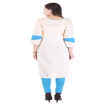 Beige Embroidered Cotton Kurti 2