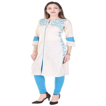 Beige Embroidered Cotton Kurti 3