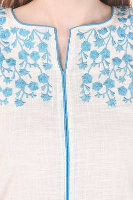 Beige Embroidered Cotton Kurti 5