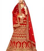 Red Embroidered Velvet Semi Stitched Lehenga