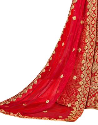 Red Embroidered Velvet Semi Stitched Lehenga 4