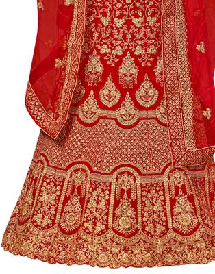 Red Embroidered Velvet Semi Stitched Lehenga 3