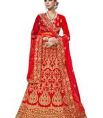 Red Embroidered Velvet Semi Stitched Lehenga